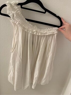 Anna Grace White Ruffled Elastic-Neck Blouse